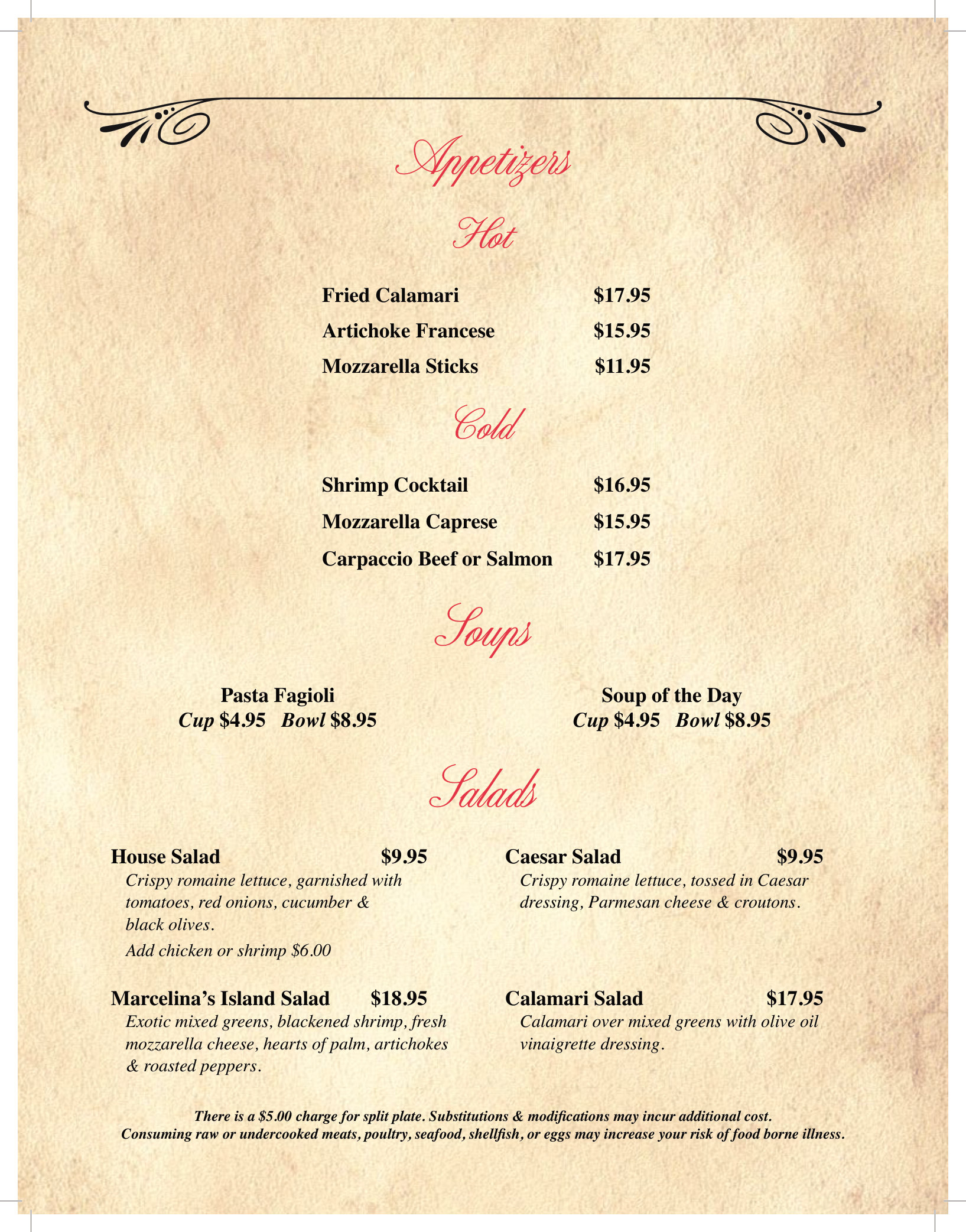 Marcelinas menu, page 1